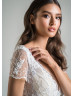 Short Sleeve Beaded Ivory Lace Wedding Dress